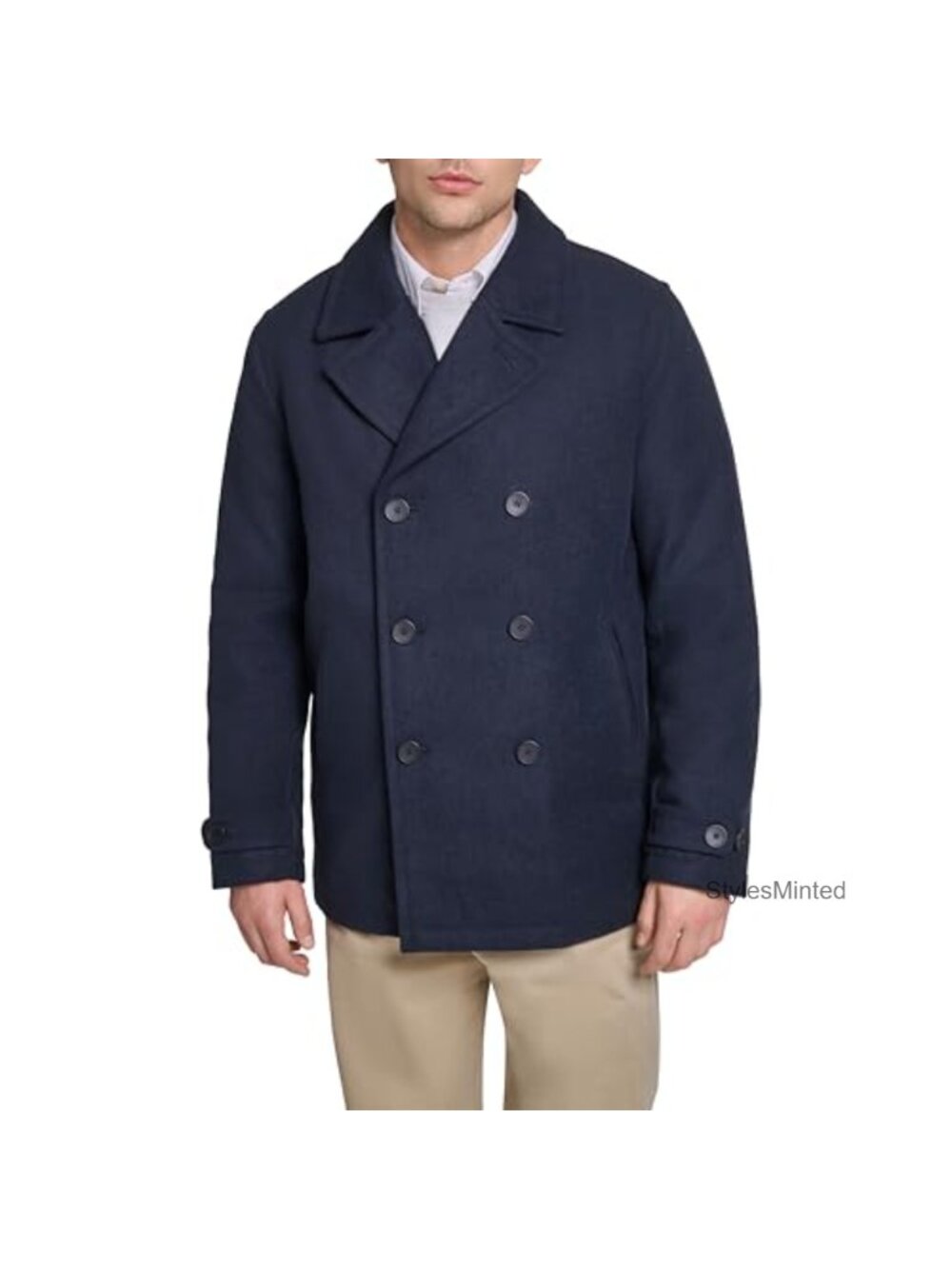 Double-Breasted Wool Blend Peacoat Notch Collar Heavyweight Long Length